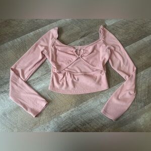 BRAND UNKNOWN, rose pink ribbed crop with cutout and heart detail at neckline